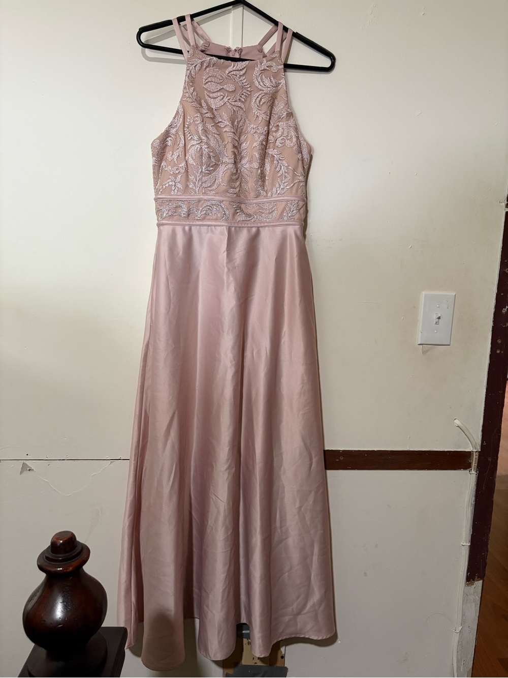 Xtraordinary Dusty Rose Embroidered Bodice Halter Maxi Dress